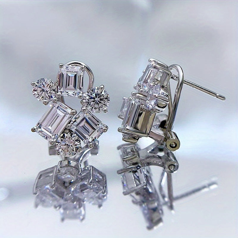 Sterling Silver Stud Earrings with Synthetic Gemstones Cluster Design for Women