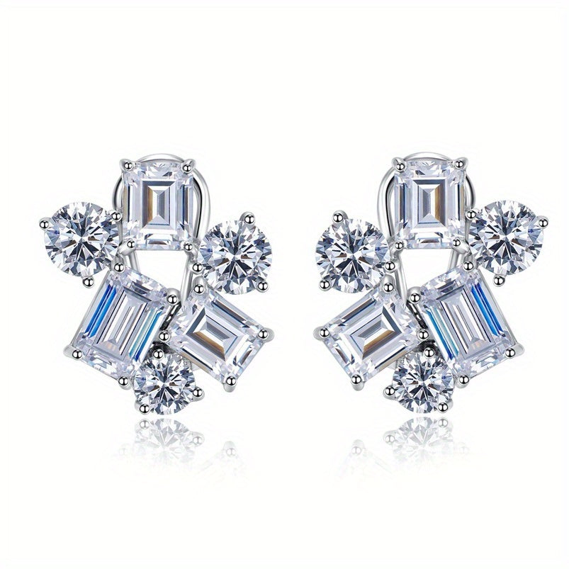 Sterling Silver Stud Earrings with Synthetic Gemstones Cluster Design for Women