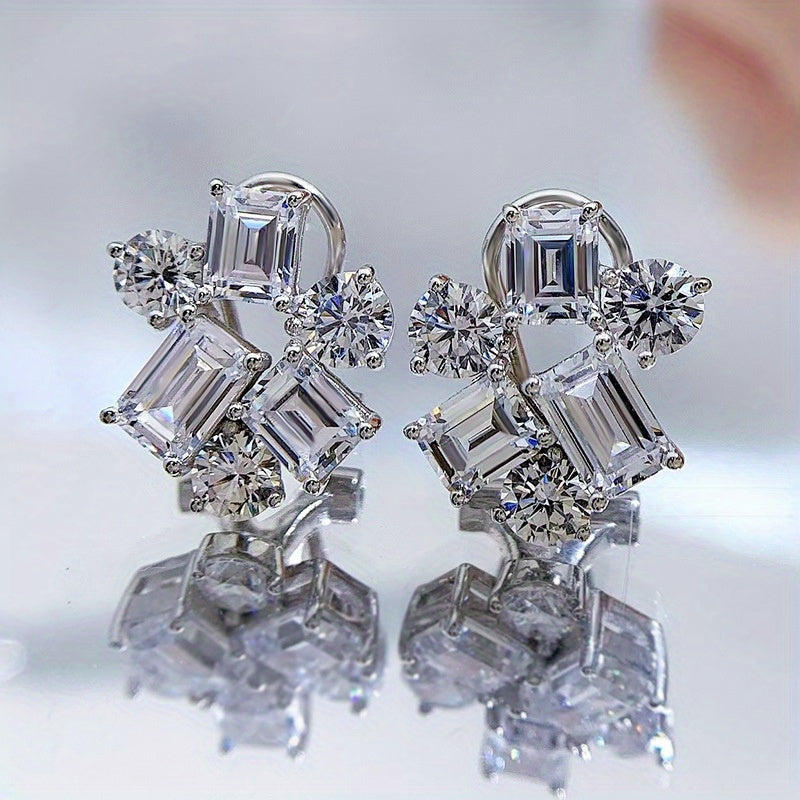 Sterling Silver Stud Earrings with Synthetic Gemstones Cluster Design for Women