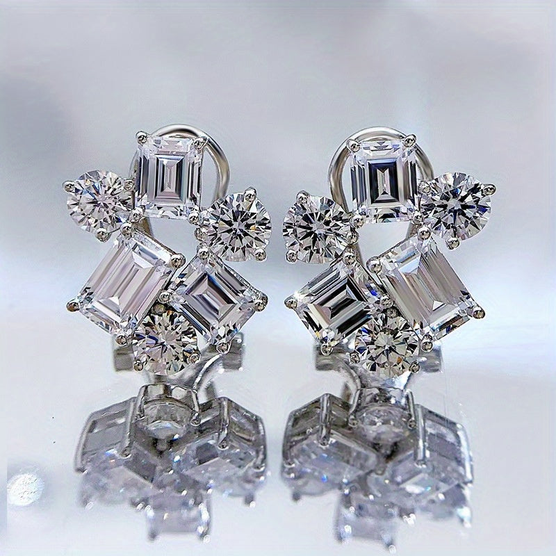 Sterling Silver Stud Earrings with Synthetic Gemstones Cluster Design for Women