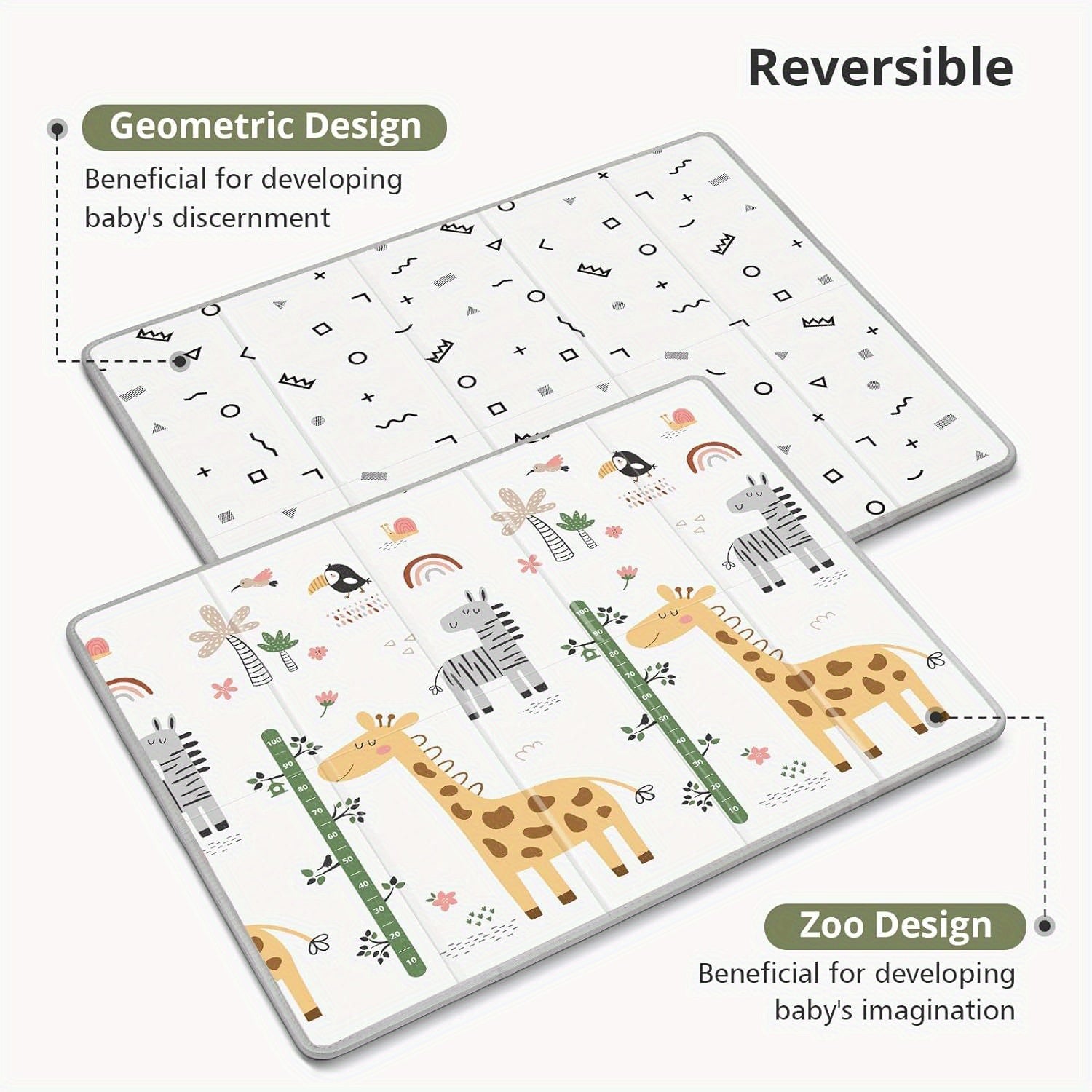 Large Double-Sided Waterproof Play Mat 200x180cm Non-Slip Folding Crawling Pad for Kids