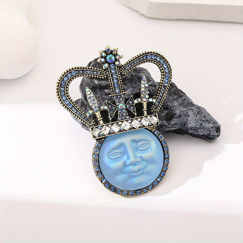 Zarif Rhinestone bilan bezatilgan Quyosh dizayni brosh - Vintage uslubidagi toj va osmon pin - Har qanday tadbir uchun moda aksessuari