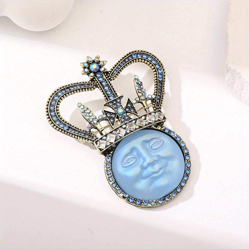 Zarif Rhinestone bilan bezatilgan Quyosh dizayni brosh - Vintage uslubidagi toj va osmon pin - Har qanday tadbir uchun moda aksessuari