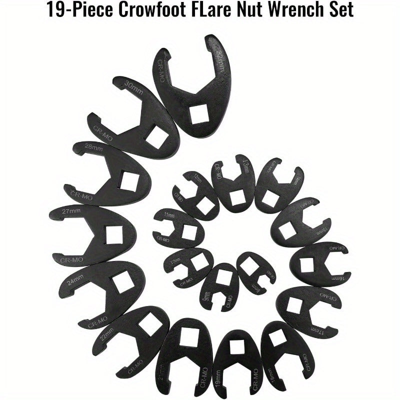 19-Piece Steal Crowfoot Flare Nut Wrench Set Open End Flare Head 8-32mm