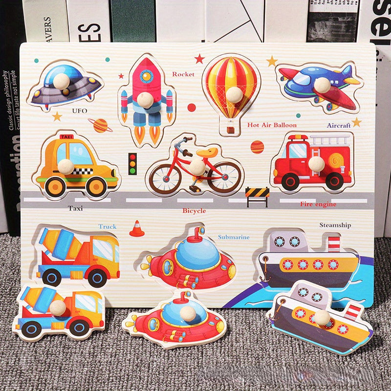 Educational Wooden Puzzle Toy for Recognizing Vegetables Numbers Letters Transportation and Ocean Animals