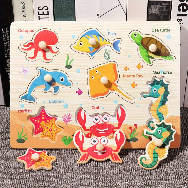 Educational Wooden Puzzle Toy for Recognizing Vegetables Numbers Letters Transportation and Ocean Animals