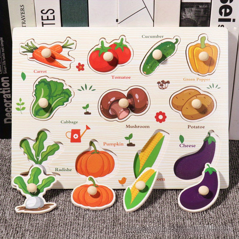 Educational Wooden Puzzle Toy for Recognizing Vegetables Numbers Letters Transportation and Ocean Animals