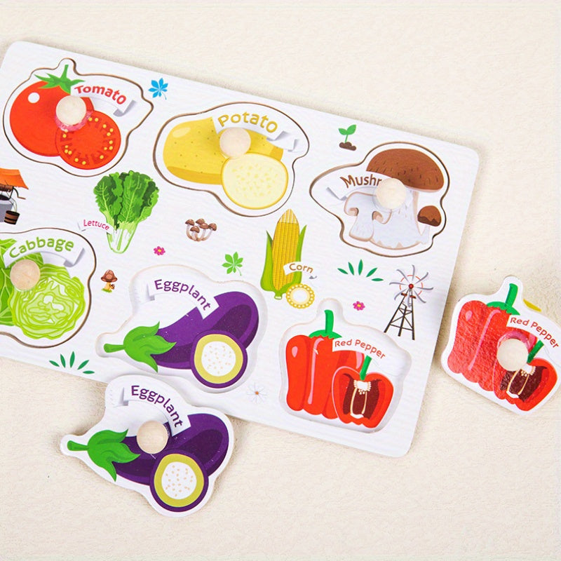 Educational Wooden Puzzle Toy for Recognizing Vegetables Numbers Letters Transportation and Ocean Animals