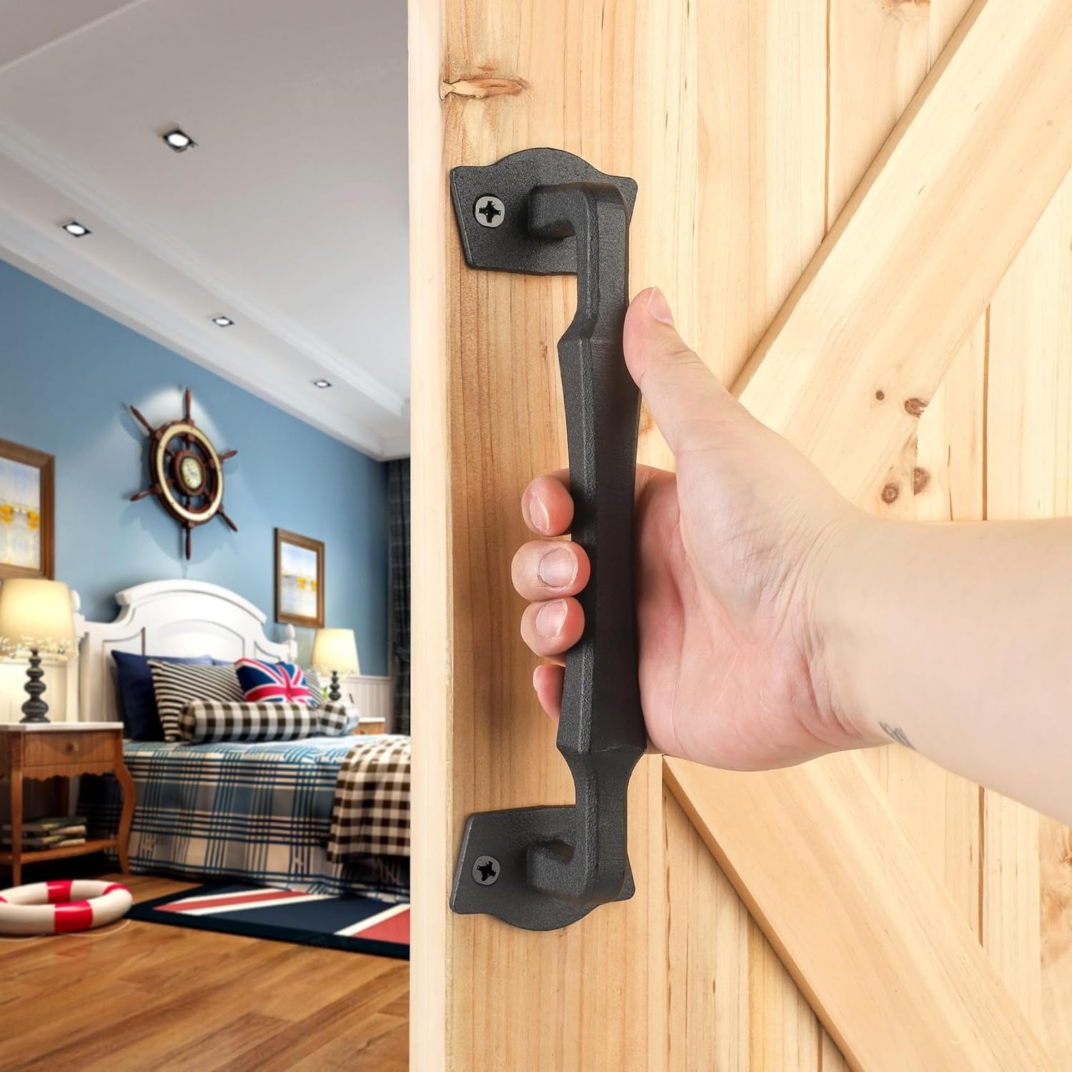 25.4cm Heavy Duty Matte Black Sliding Barn Door Handle for Interior and Exterior Doors