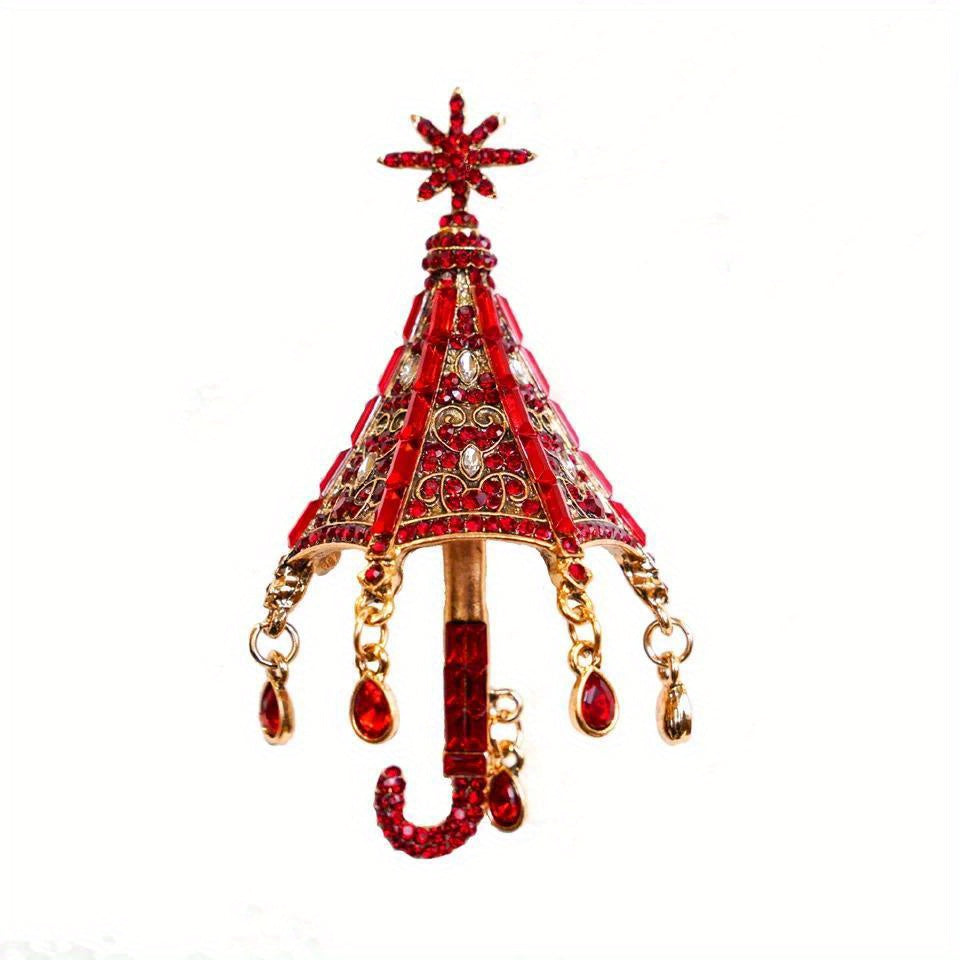 Elegant Rhinestone Umbrella Brooch Pin with Crystal Pendant Jewelry Accessory