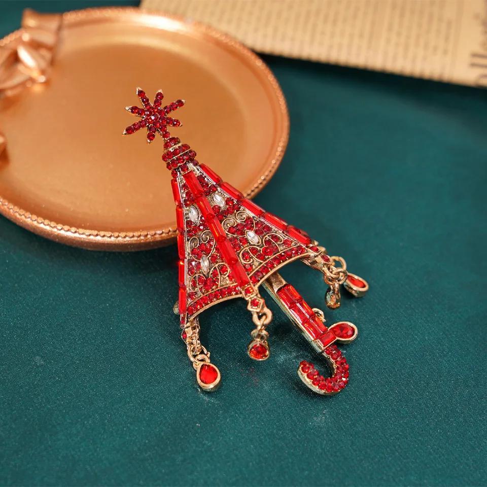 Elegant Rhinestone Umbrella Brooch Pin with Crystal Pendant Jewelry Accessory