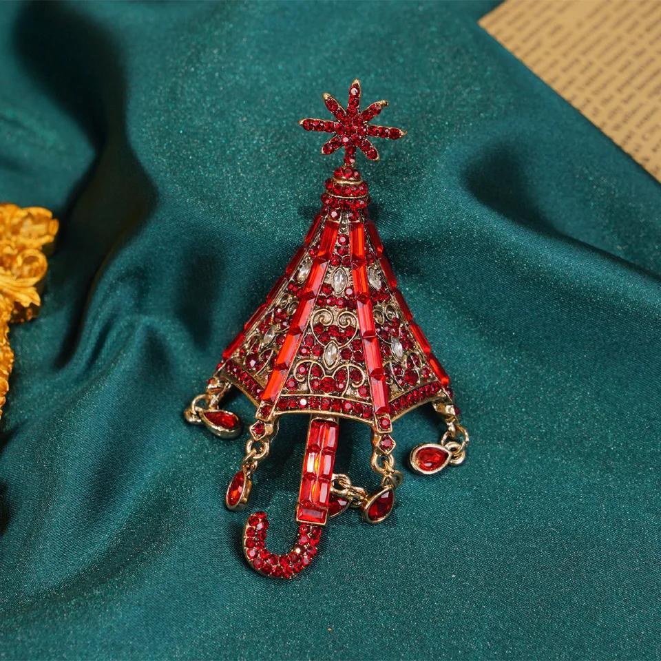 Elegant Rhinestone Umbrella Brooch Pin with Crystal Pendant Jewelry Accessory