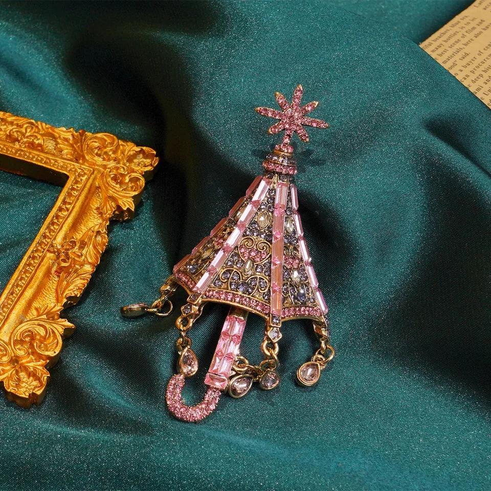 Elegant Rhinestone Umbrella Brooch Pin with Crystal Pendant Jewelry Accessory