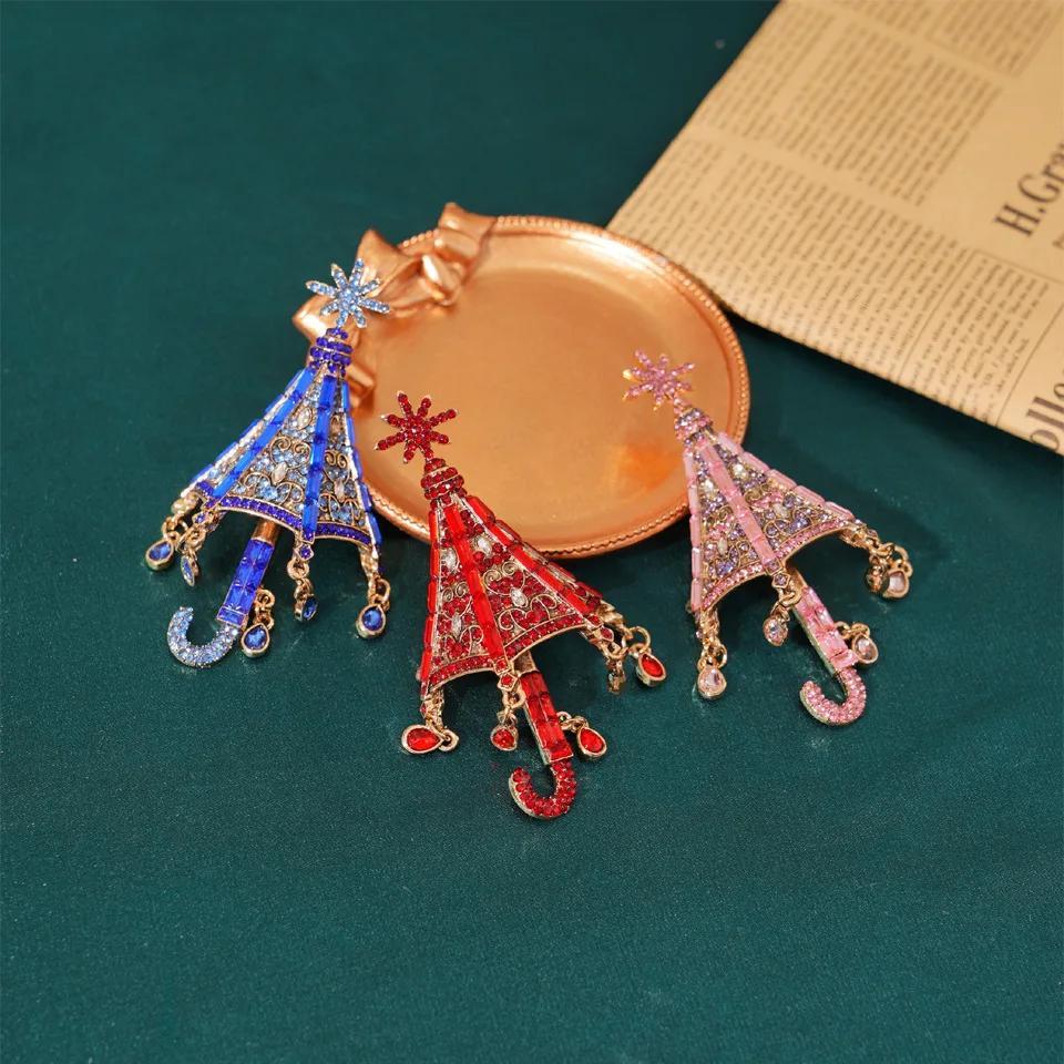 Элегантная брошь-зонт с кристаллами и кулоном, украшение для аксессуаров