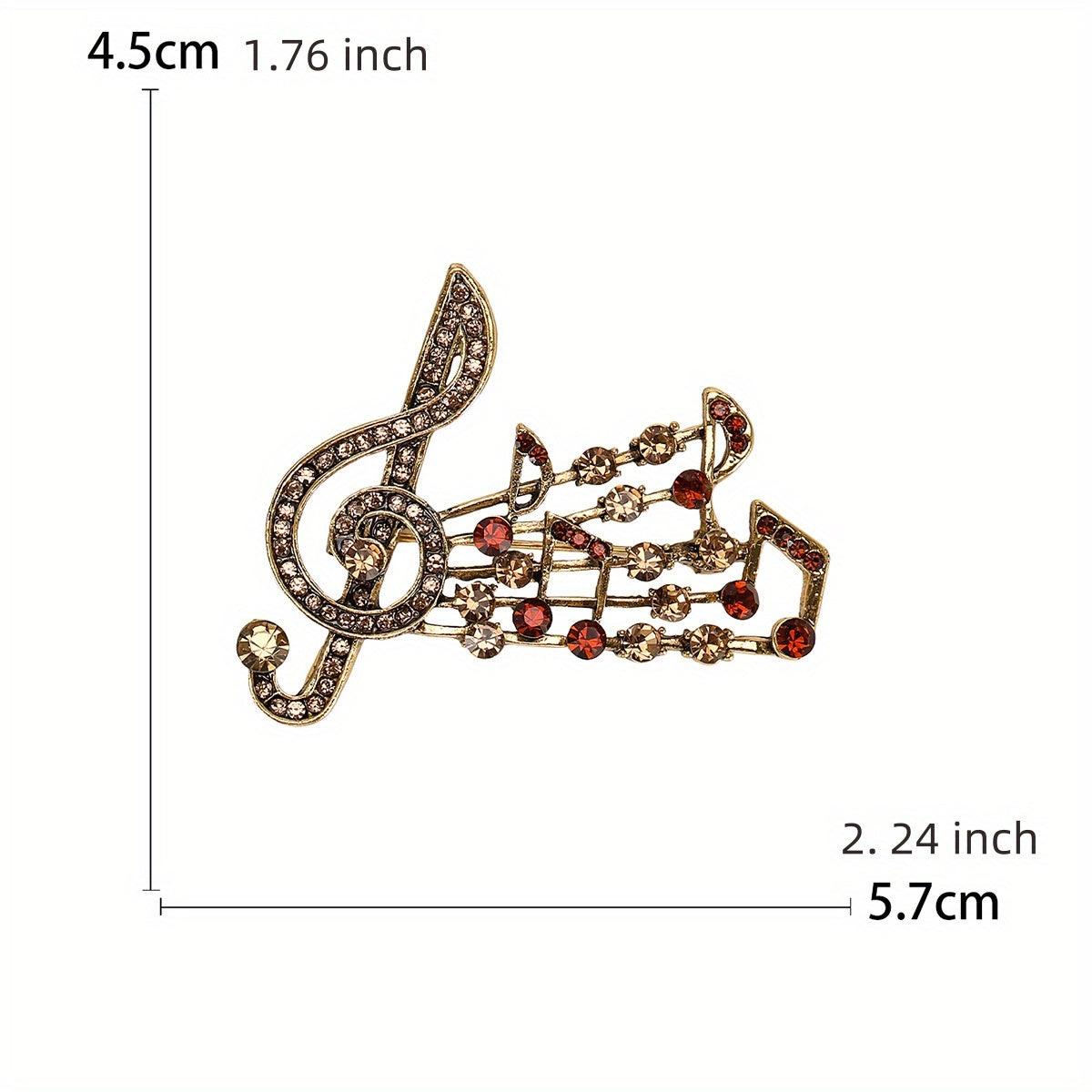 Crystal Brooch Pin with Musical Note Design Rhinestone Embellishments Irregular Shape for Women and Men