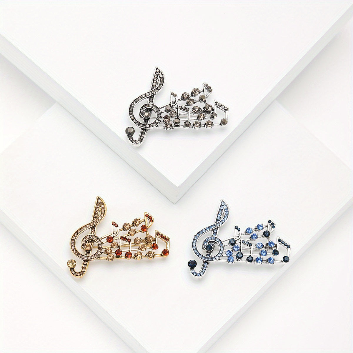 Crystal Brooch Pin with Musical Note Design Rhinestone Embellishments Irregular Shape for Women and Men