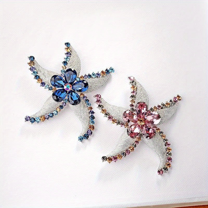 Rhinestone Starfish Brooch Crystal Corsage for Women Elegant Jewelry for Events