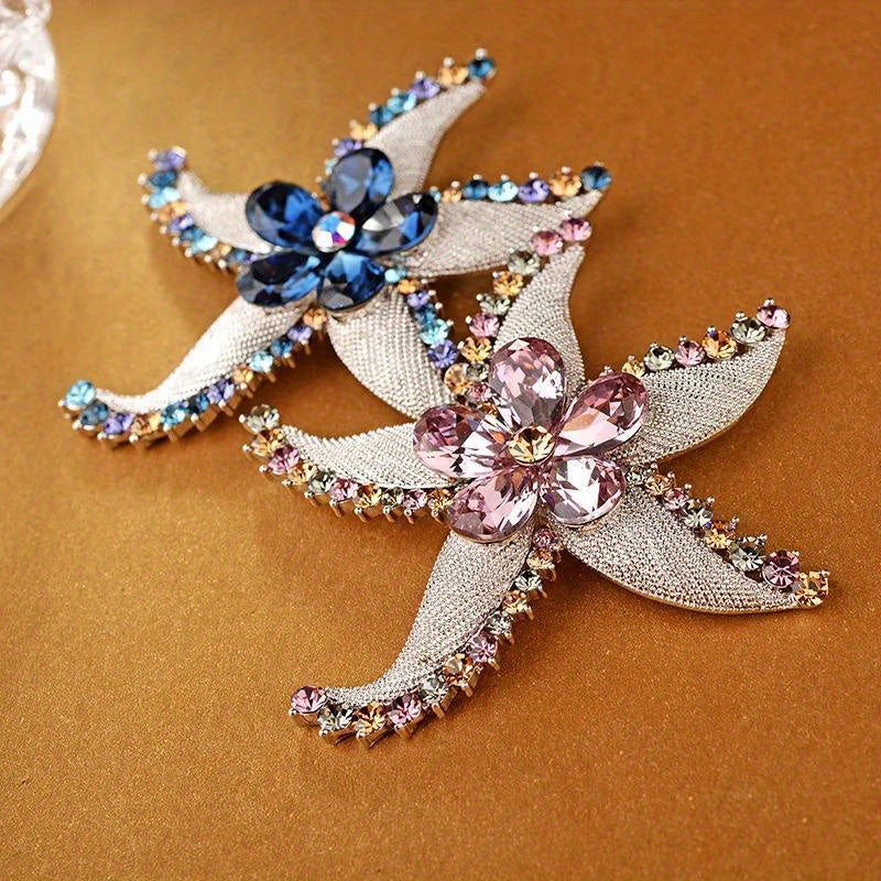 Rhinestone Starfish Brooch Crystal Corsage for Women Elegant Jewelry for Events