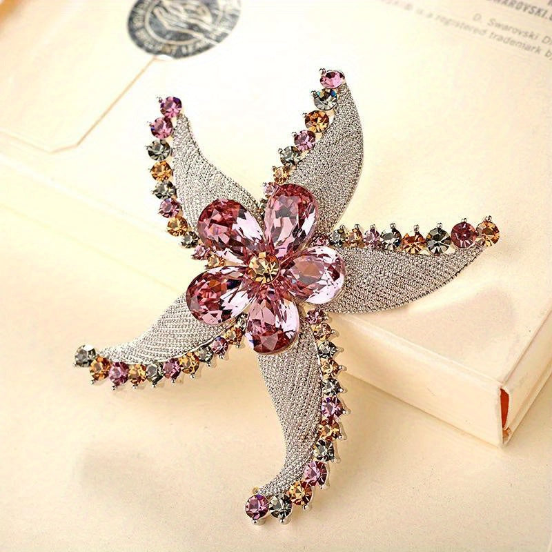 Rhinestone Starfish Brooch Crystal Corsage for Women Elegant Jewelry for Events