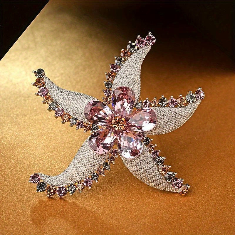 Rhinestone Starfish Brooch Crystal Corsage for Women Elegant Jewelry for Events