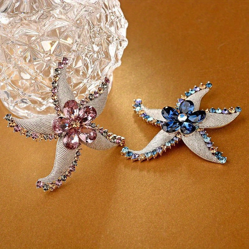Rhinestone Starfish Brooch Crystal Corsage for Women Elegant Jewelry for Events