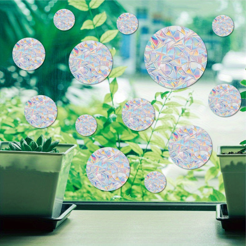 Set of 13 Bird Impact Prevention Window Stickers with Rainbow Sun Catchers and Deflectors