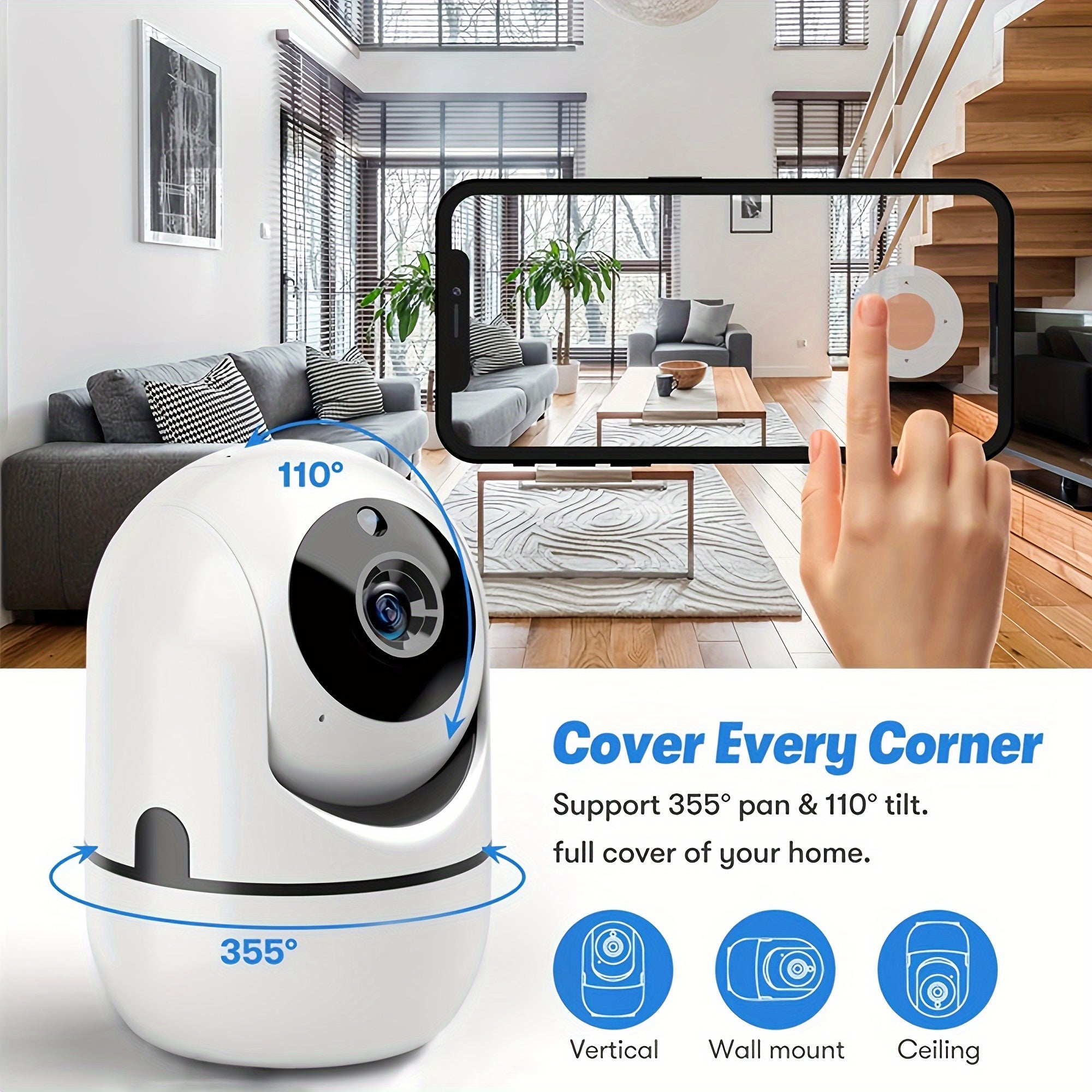 AI Smart Human Tracking Motion Detection, 2.4G Alarm Push, Video Surveillance, Smart Home Security Camera Mini Camera PTZ Camera Two-way Audio Security for Indoor and Outdoor Pet Monitoring. Bu Kamera 1 dona HD 1080P simsiz xavfsizlik WIFI kamerasidir.
