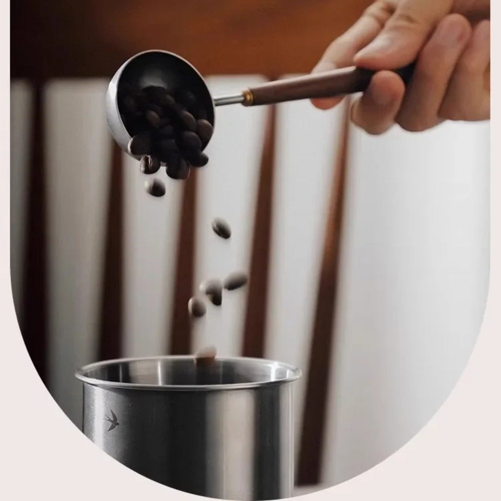 Walnut Finish Stainless Steel Coffee Scoop with Wooden Handle Long-Handled Measuring Spoon for Coffee Beans and Grounds