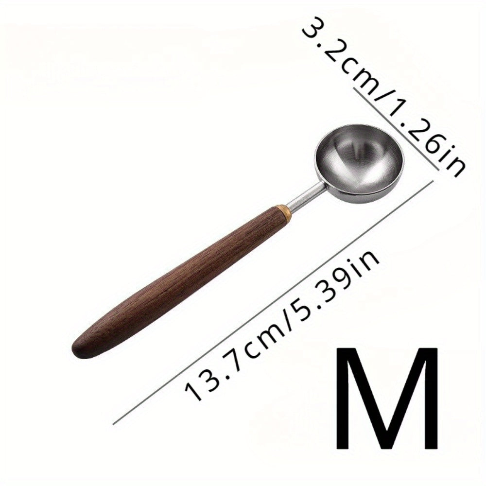 Walnut Finish Stainless Steel Coffee Scoop with Wooden Handle Long-Handled Measuring Spoon for Coffee Beans and Grounds