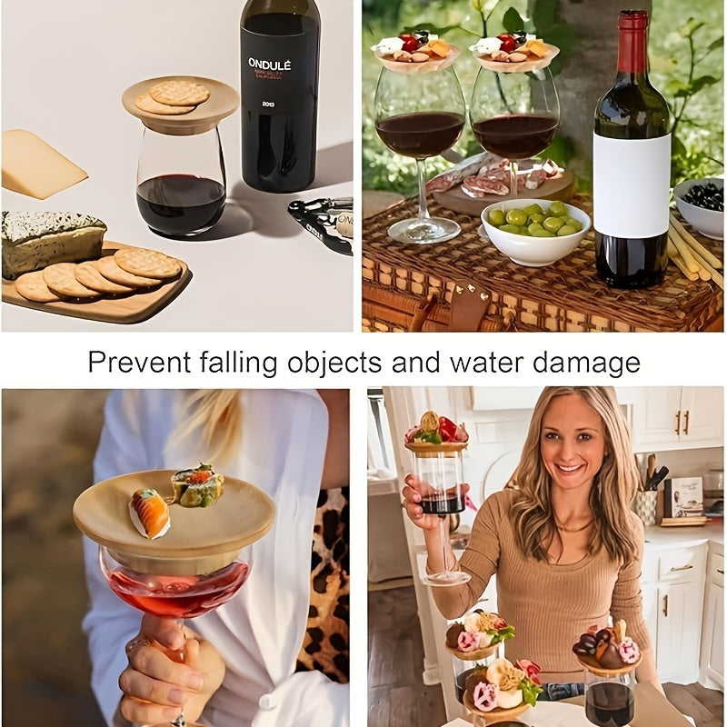 Set of 2/4/10 Bamboo Wine Glass Charcuterie Toppers for DIY Boards and Appetizer Plates