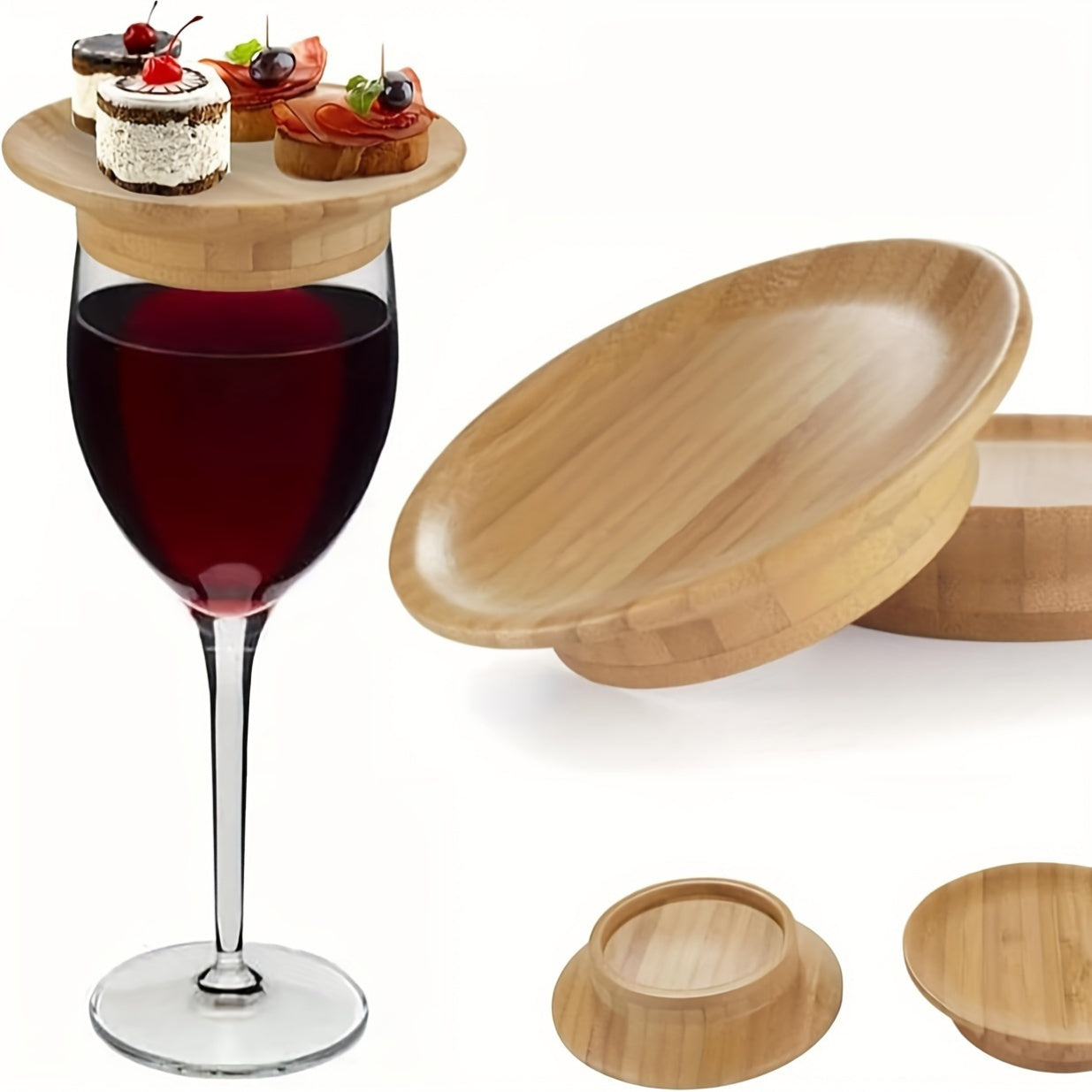 Set of 2/4/10 Bamboo Wine Glass Charcuterie Toppers for DIY Boards and Appetizer Plates