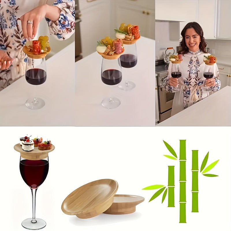 Set of 2/4/10 Bamboo Wine Glass Charcuterie Toppers for DIY Boards and Appetizer Plates