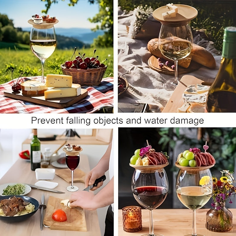 Set of 2/4/10 Bamboo Wine Glass Charcuterie Toppers for DIY Boards and Appetizer Plates