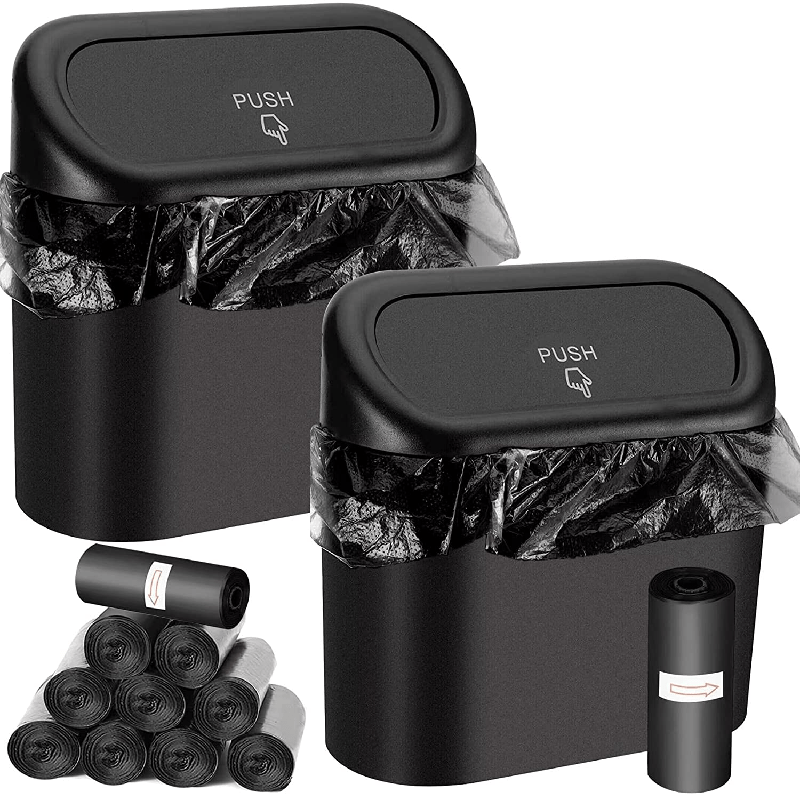 3-Piece Plastic Car Trash Can Set with Garbage Bags and Door Hanger