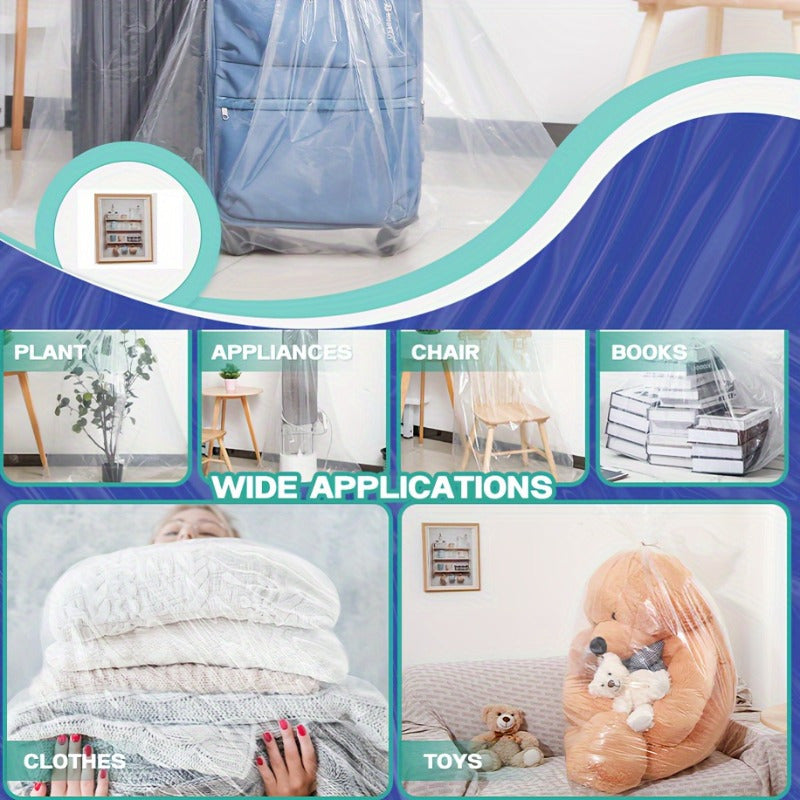 Set of 4 Clear Waterproof Storage Bags for Clothes and Toys with Drawstring Closure