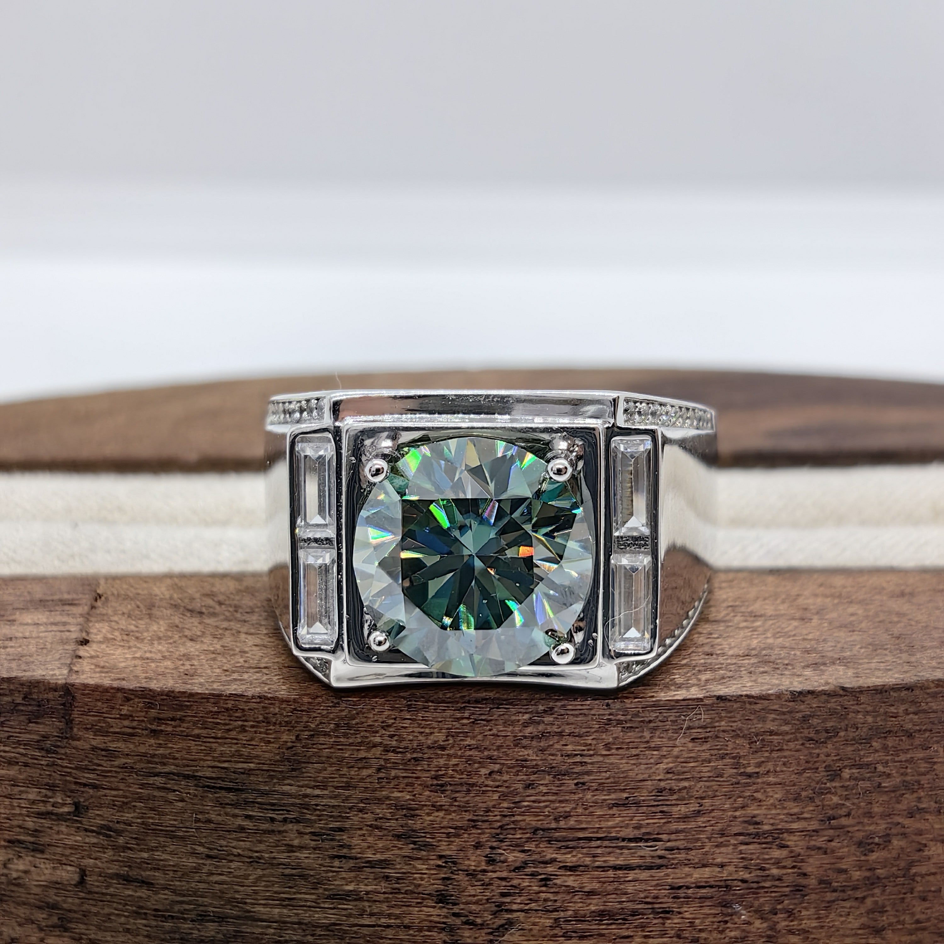 Sterling Silver 5 Carat Blue-Green Moissanite Engagement Ring for Her