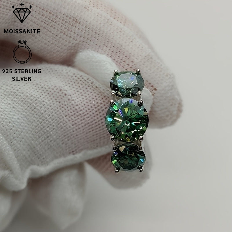 Sterling kumush uzuk 2 karat Moissanite va yashil dumaloq shaklidagi toshlar bilan