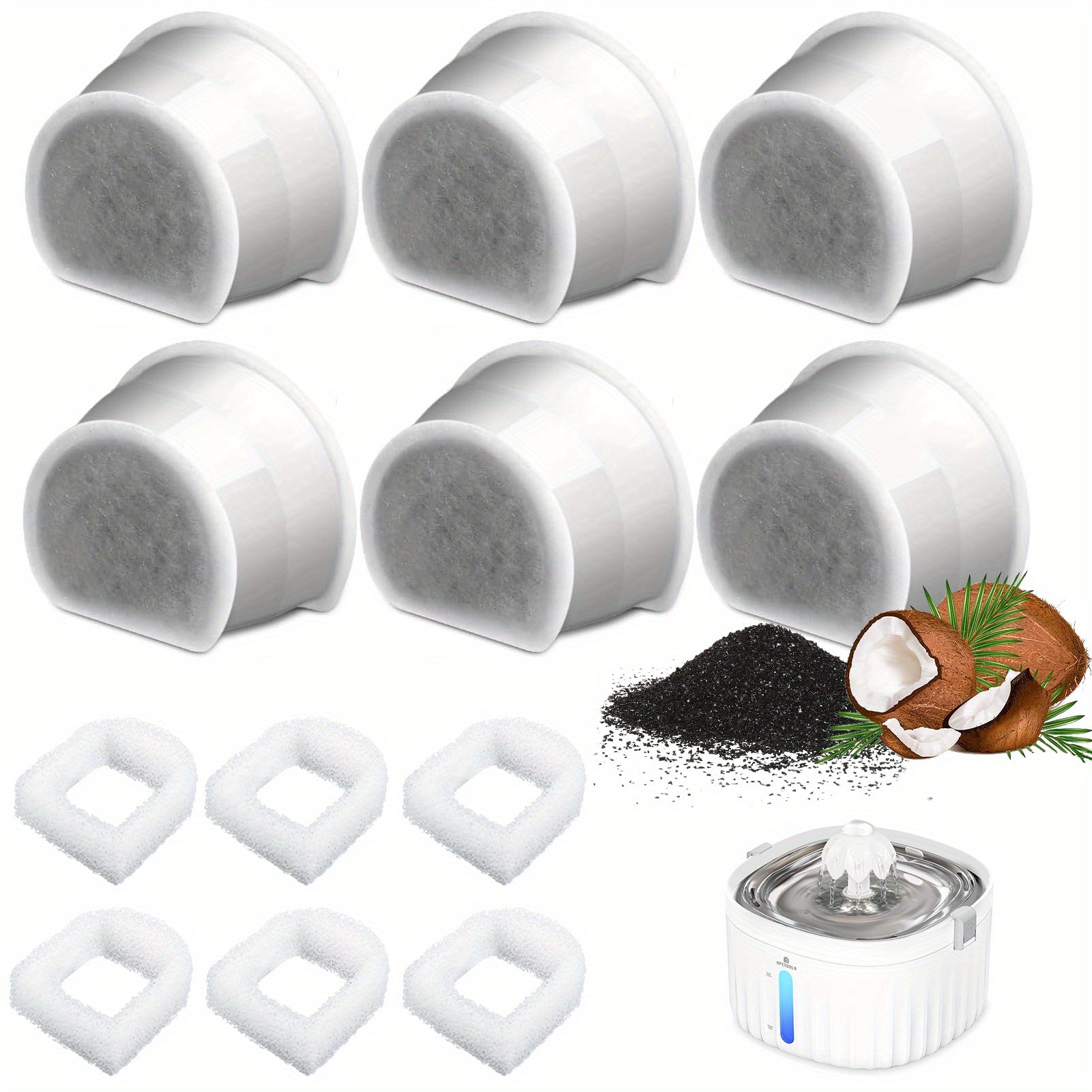 PetSafe Drinkwell mushuk suv fontanlari uchun 6 ta premium ko'mir filtrlari to'plami - almashtirish uchun samarali uglerod ko'mir filtrlari