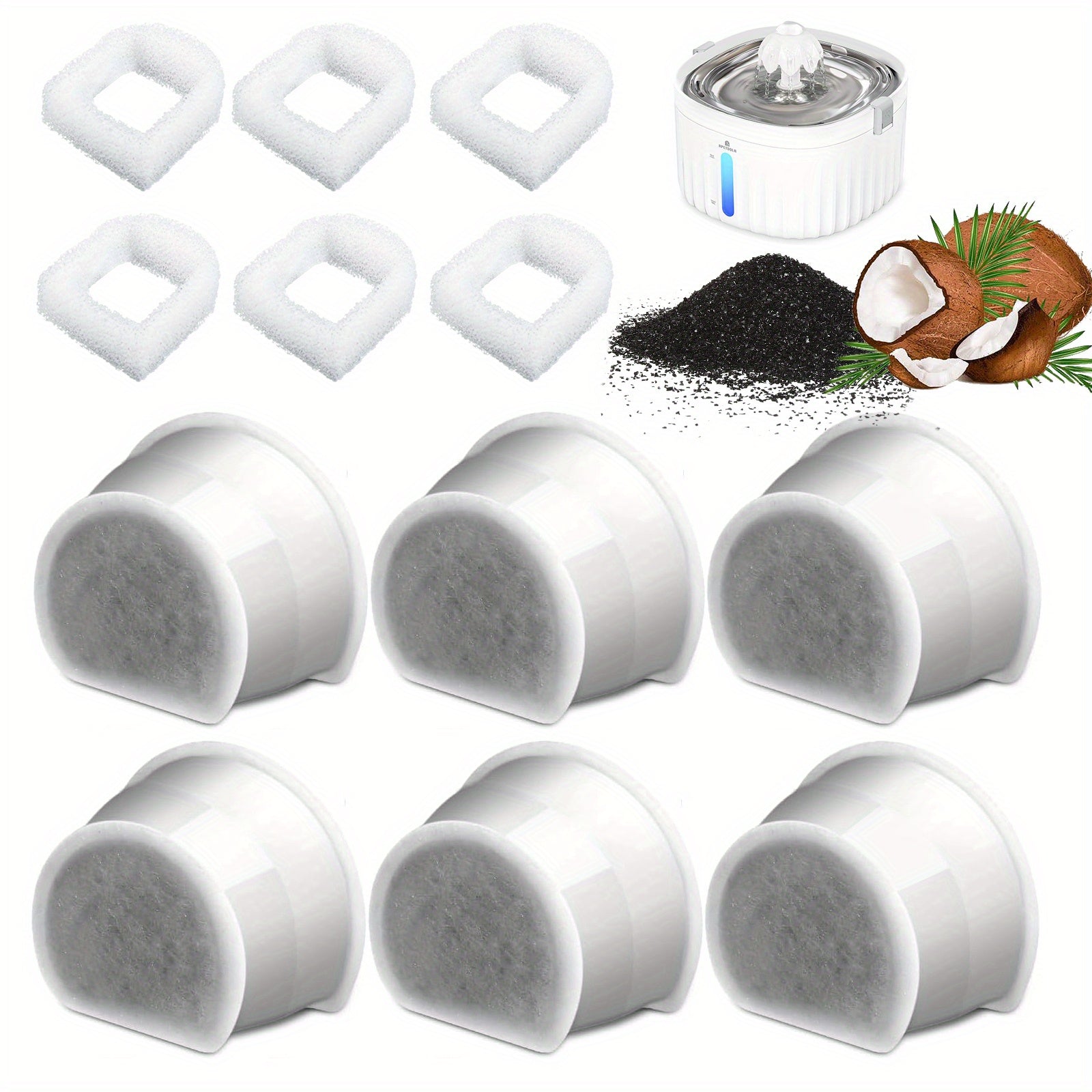 PetSafe Drinkwell mushuk suv fontanlari uchun 6 ta premium ko'mir filtrlari to'plami - almashtirish uchun samarali uglerod ko'mir filtrlari