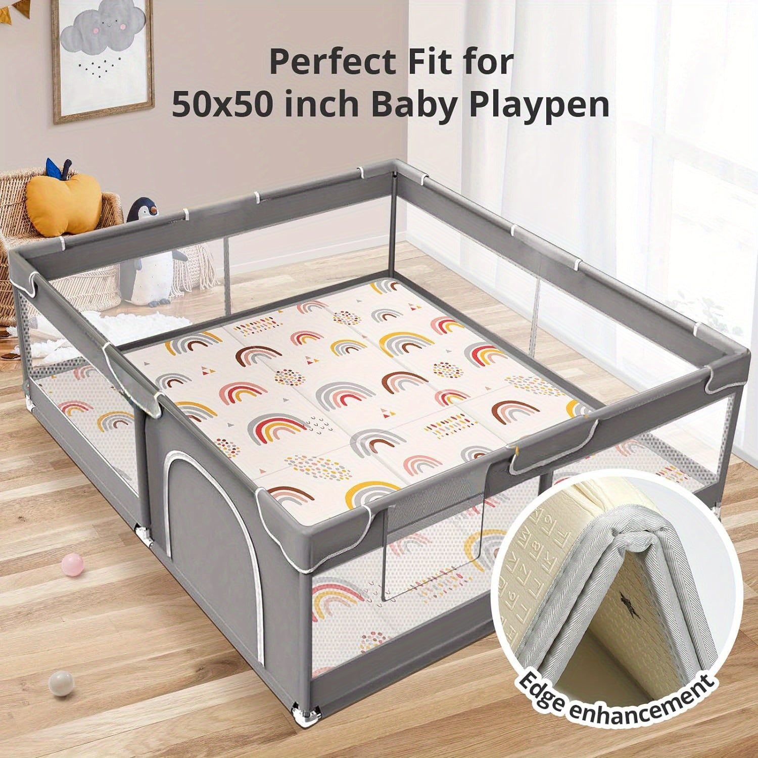 Large Kids Play Mat 149cm Waterproof Reversible Foam Non-Slip with Rainbow Stars