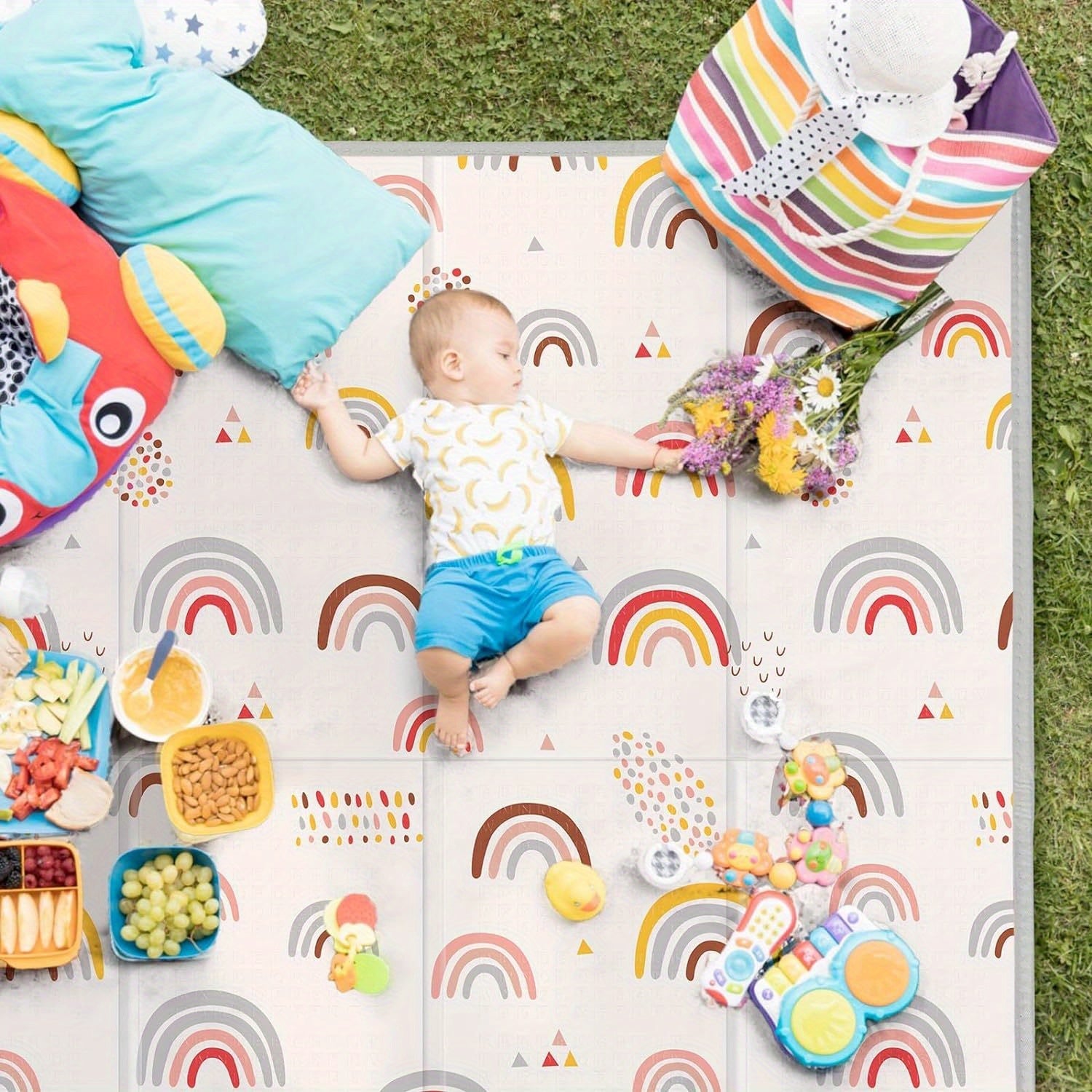 Large Kids Play Mat 149cm Waterproof Reversible Foam Non-Slip with Rainbow Stars