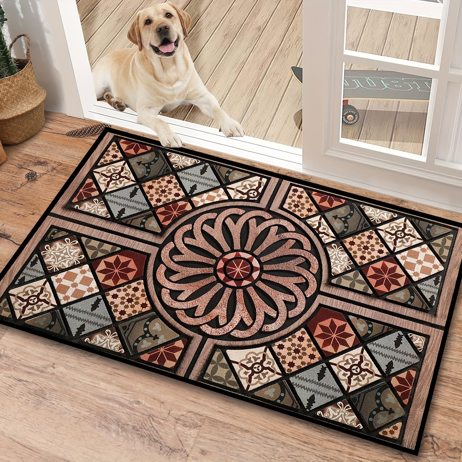 Stain-Resistant Crystal Velvet Entry Door Mat, Machine Washable, Indoor Rug