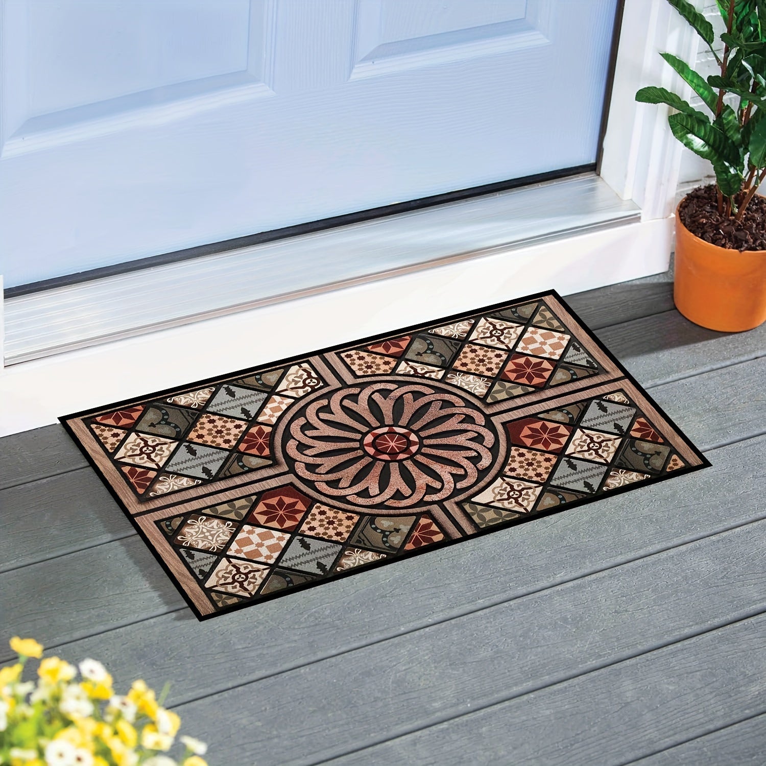 Stain-Resistant Crystal Velvet Entry Door Mat, Machine Washable, Indoor Rug