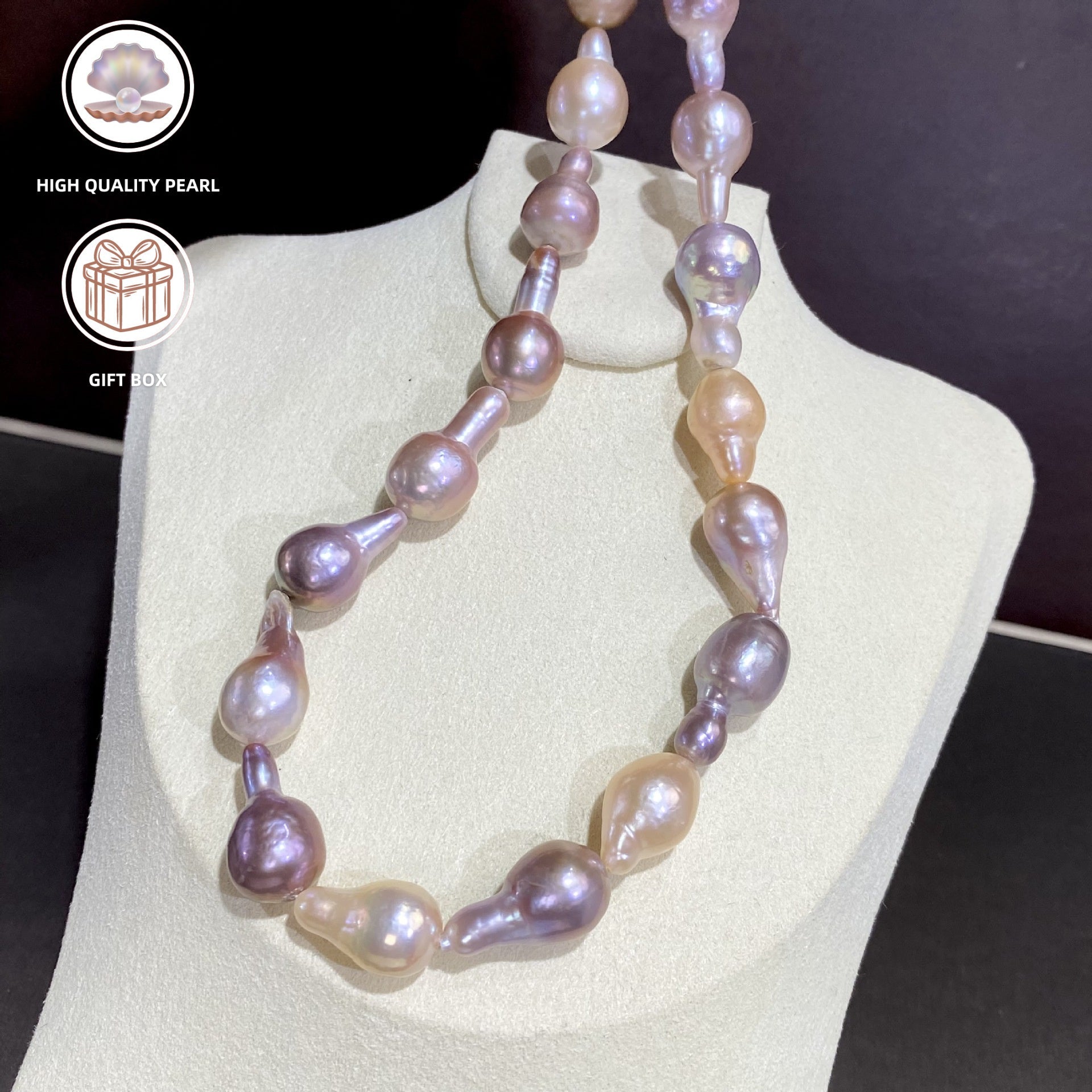 Women’s Baroque Pearl Necklace with Mixed Colors and Unique Charms