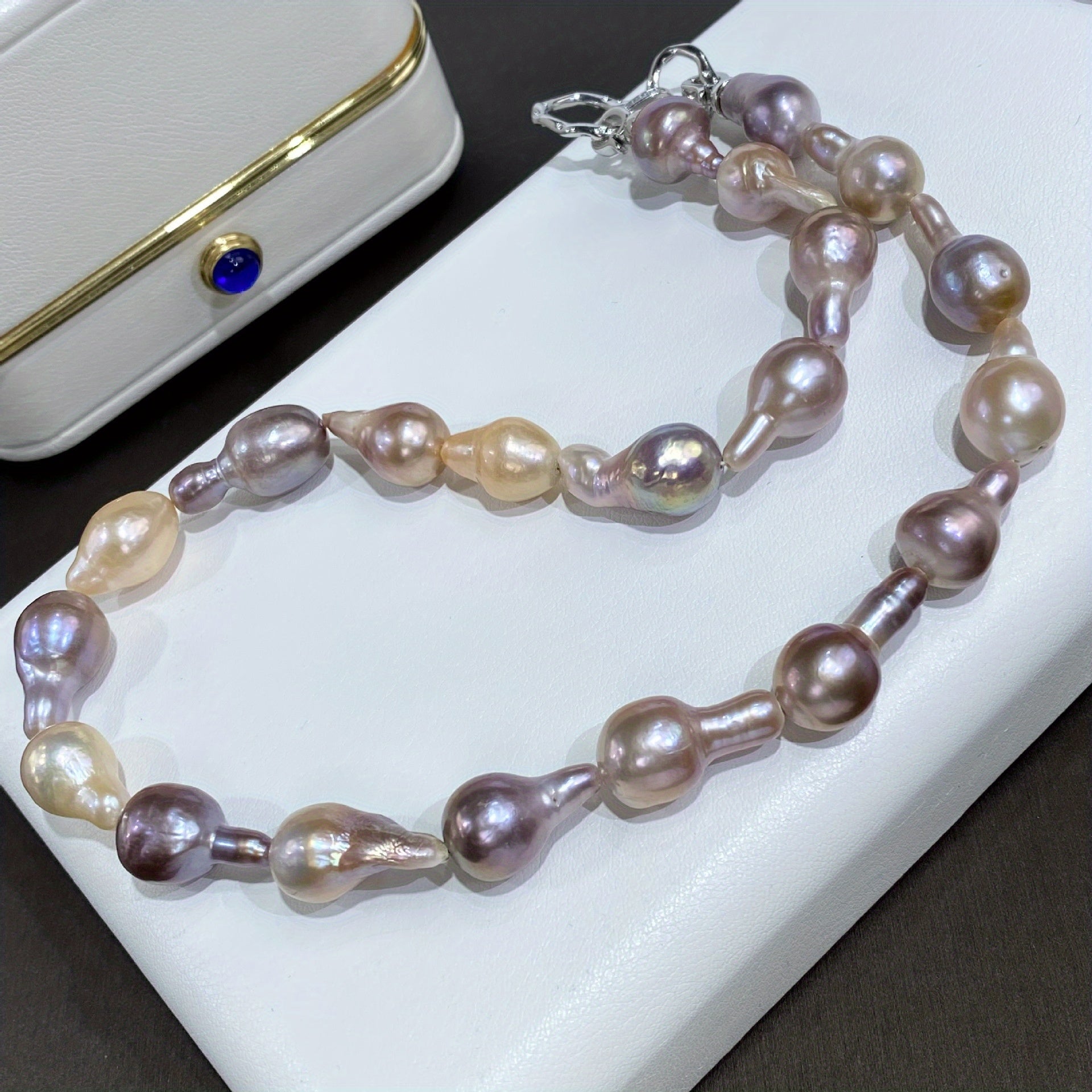 Women’s Baroque Pearl Necklace with Mixed Colors and Unique Charms