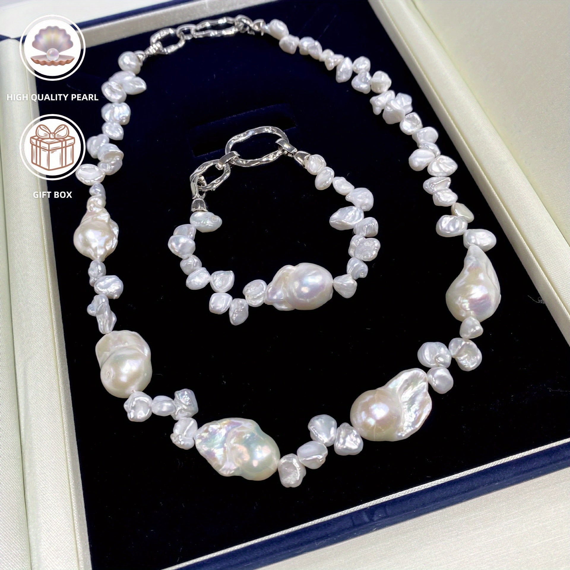 White Baroque Pearl Necklace Feminine Elegant Natural Pearls Statement Jewelry