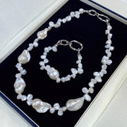 White Baroque Pearl Necklace Feminine Elegant Natural Pearls Statement Jewelry