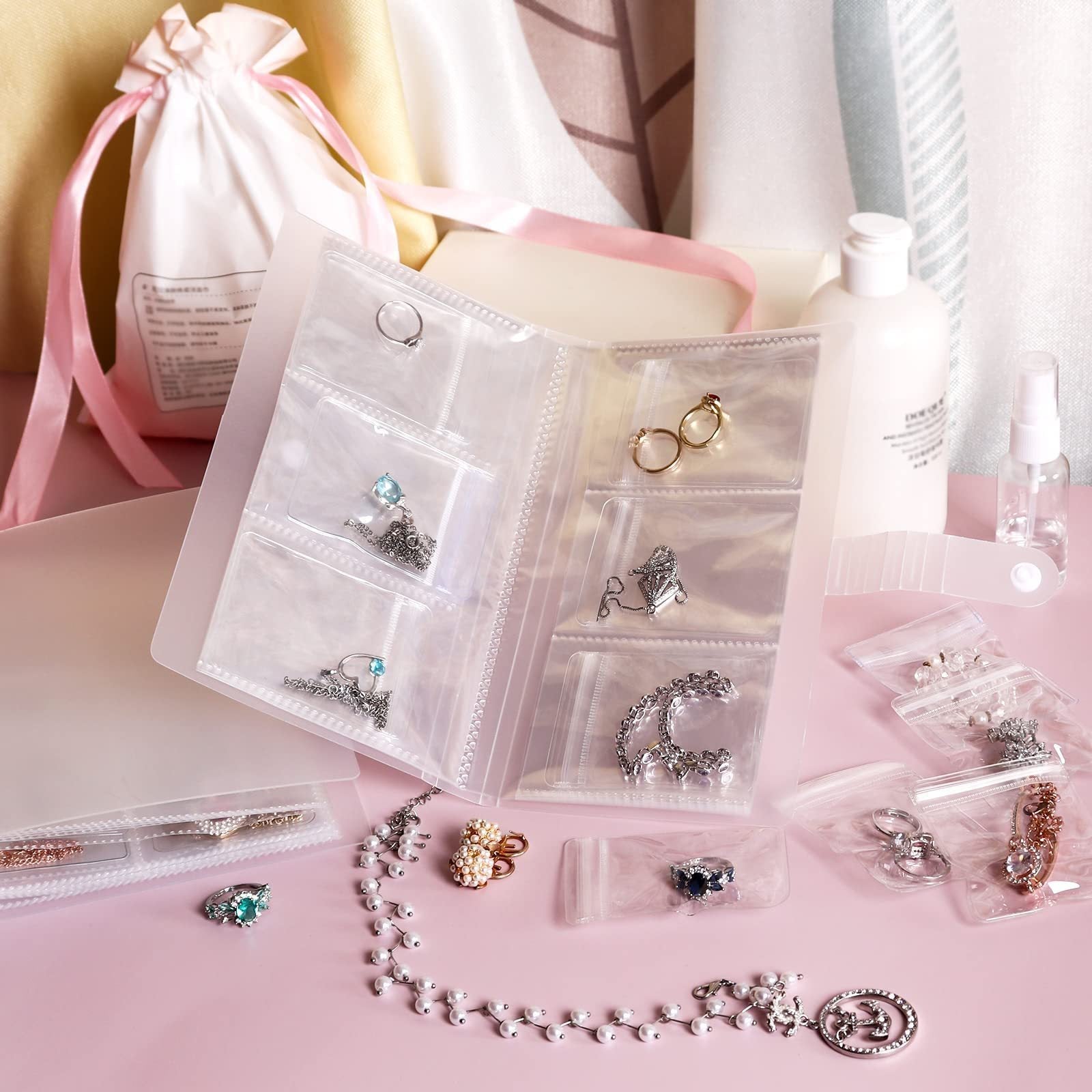 Portable Plastic Jewelry Storage Book with 84/160 Clear Pockets for Earrings Rings and Necklaces