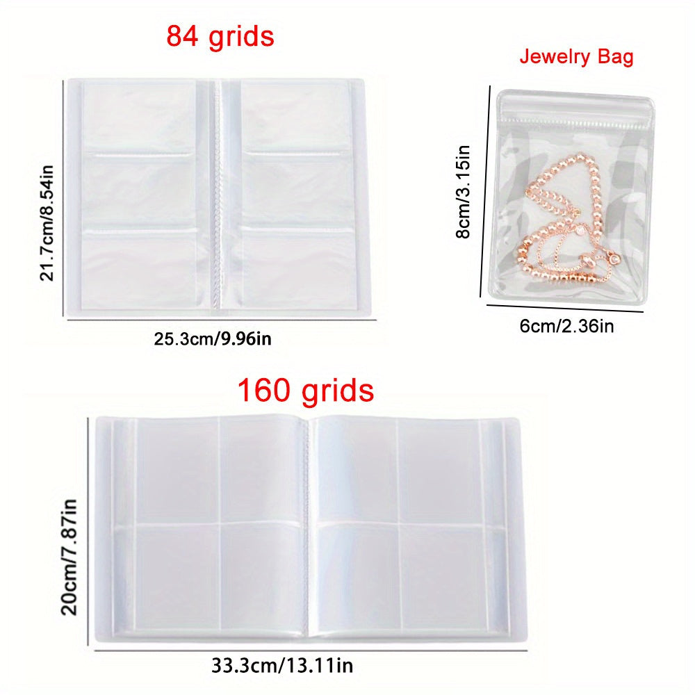 Portable Plastic Jewelry Storage Book with 84/160 Clear Pockets for Earrings Rings and Necklaces