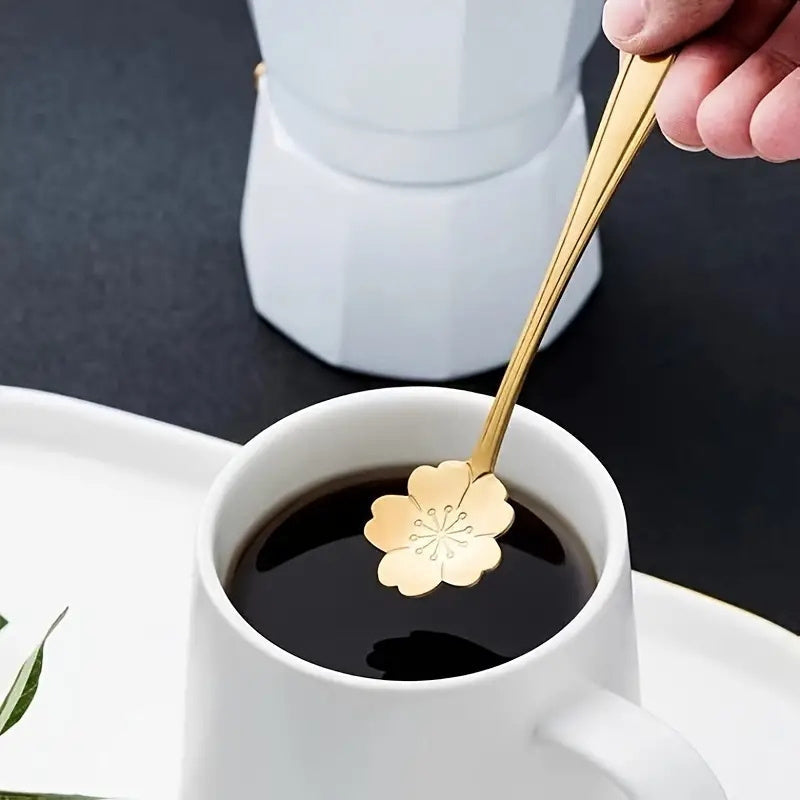 Set of 8 Stainless Steel Flower Design Coffee Spoons for Tea and Dessert